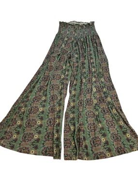 NATURAL LIFE Floral Wide-Leg Palazzo Pants - Green & Pink